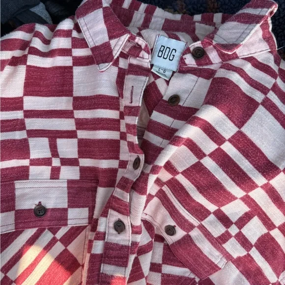 BDG Red and White Checkered Cropped Jacket - Picture 3 of 4